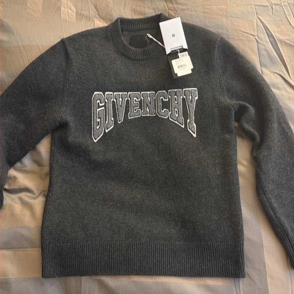 Givenchy Black And Gray Embroidered Logo Crewneck Sweater